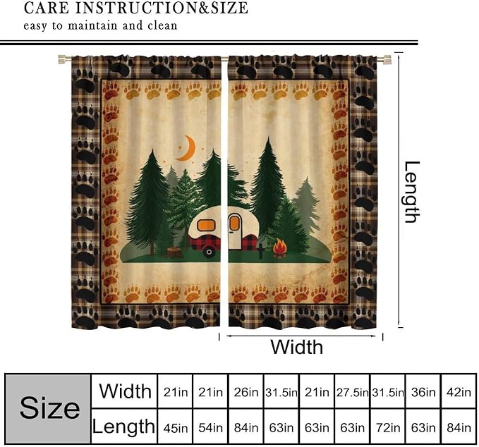 Retro Farmhouse Blackout Curtains Campervan Traveller Outdoor Caravan Decor,Rustic Cottage Forest Vintage Windows Treatments Rod Pocket Drapes for Kitchen Farm Living Room Bedroom 42x54in