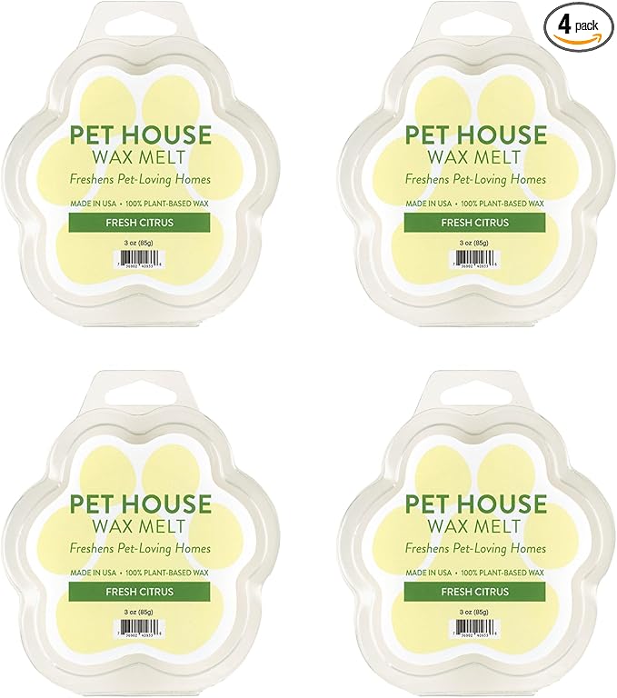 Pet House Fresh Citrus Wax Melts - Long-Lasting Scented Wax Melts Plant Based, Pet Friendly Pack of 4
