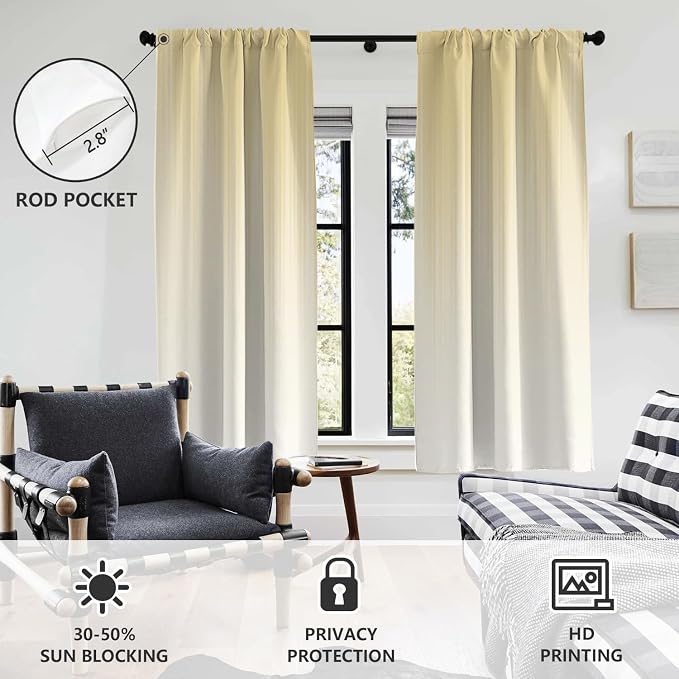 AAtter Beige Window Curtain Light Yellow and White Modern Abstract Ombre Art Aesthetic Two Tone Boho Living Room Bedroom Rod Pocket Drapes Treatment Fabric 1 Pair Home Decor, 42" W x 63" L, Gradient