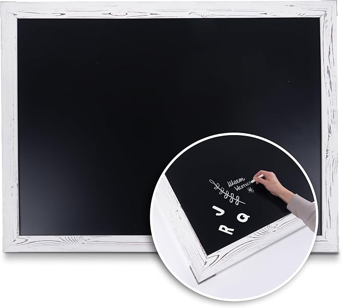 Loddie Doddie Magnetic Chalkboard - 46 x 34.5 in, White Rustic Frame, Mounting Hardware - Erasable Chalkboard Calendar - Magnetic Bulletin Board Message Center - Menu Board for Kitchen