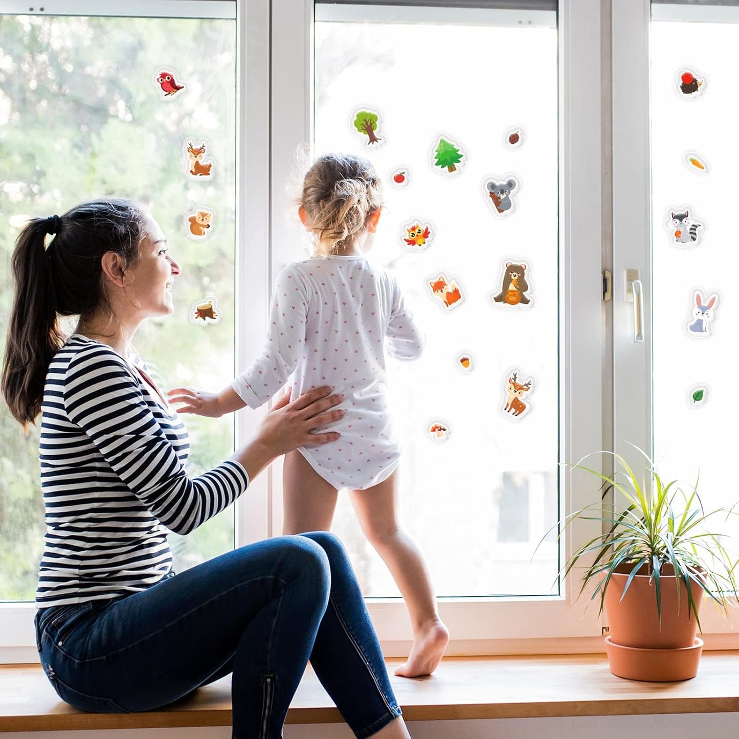 20 PCS Woodlad animals Thick Gel Clings woodland Window Gel Clings Decals Stickers for Kids Toddlers and Adults Home Airplane Classroom Nursery woodland Party Supplies Decorations Removable and