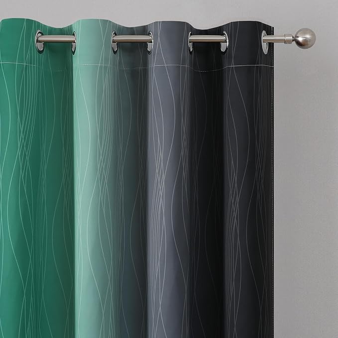 Estelar Textiler Black and Green Ombre Blackout Curtains for Living Room,Energy Efficient Room Darkening Drapes, Grommet Thermal Insulated Window Treatments for Bedroom,52Wx72L,2 Panels