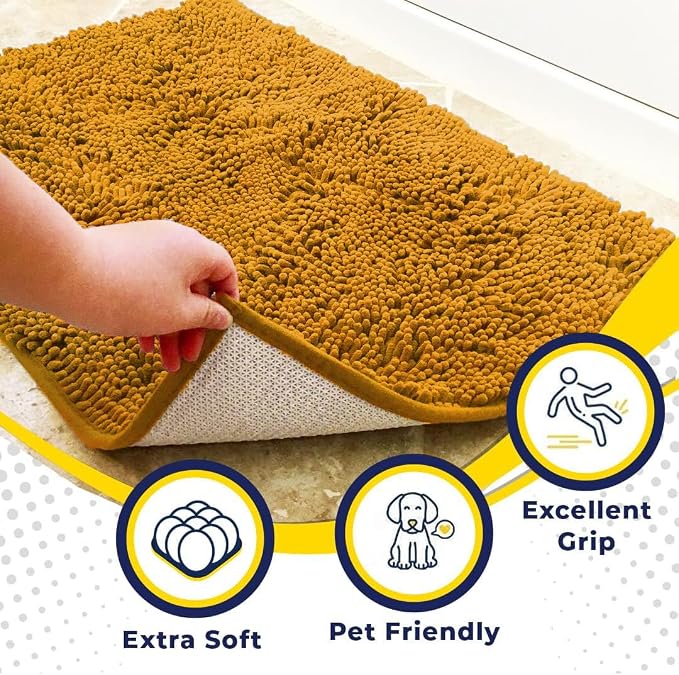 Muddy Mat® | Super Water Absorbent Door Mat Indoor, Microfiber Quick Dry Chenille Entryway Rug, Slip Resistant Front Door Mat, Indoor Mats for Entryway, Machine Washable Pet Rug, Gold 6ft x 9ft