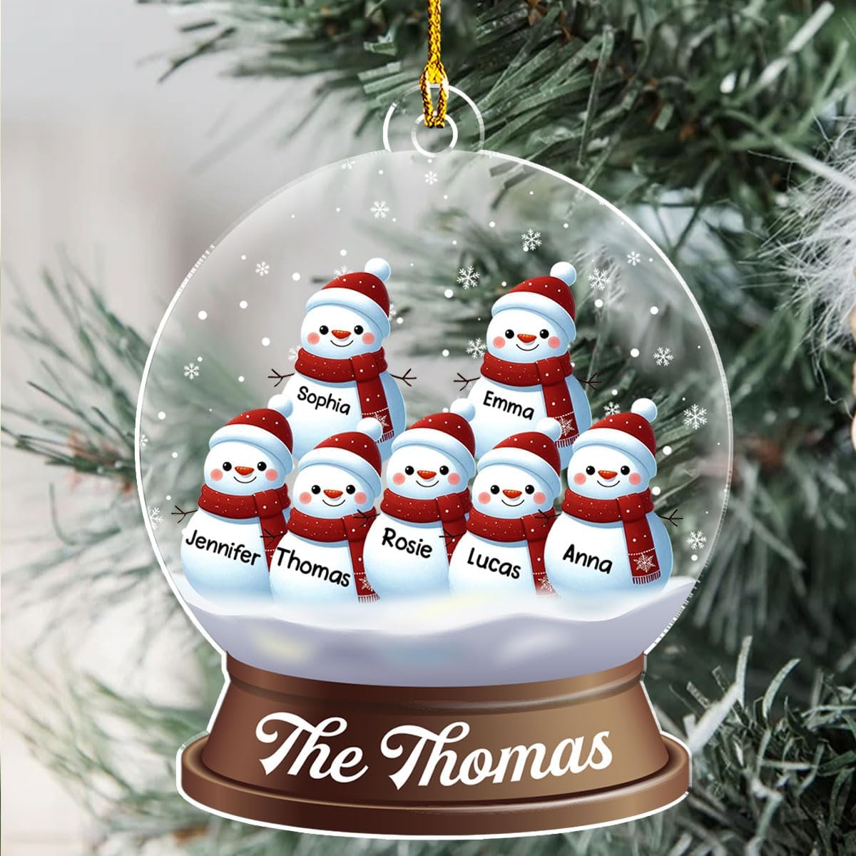 Personalized Family Christmas Acrylic Ornament 2024 - Custom Name Snowman Family Members up to 10 People, Snow Globe Ornament Gifts for Family Tree Decoration (A03, 7 Names)