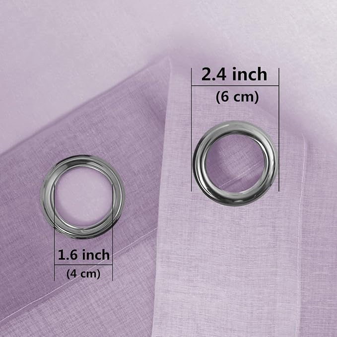 DWCN Faux Linen Ombre Short Sheer Curtains - 63 inch Length Gradient Semi Voile Curtains for Bedroom and Living Room, Set of 2 Grommet Top Window Curtain Panels, 42 x 63 Inches Long, Lavender