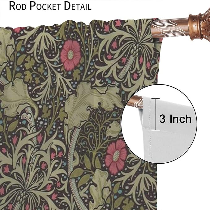 Vintage Flower Blackout Curtains, William Morris Style Art Floral Rustic Plant Wildflower Window Drapes, for Living Room Bedroom 36(W)*63(L) 2 Panels