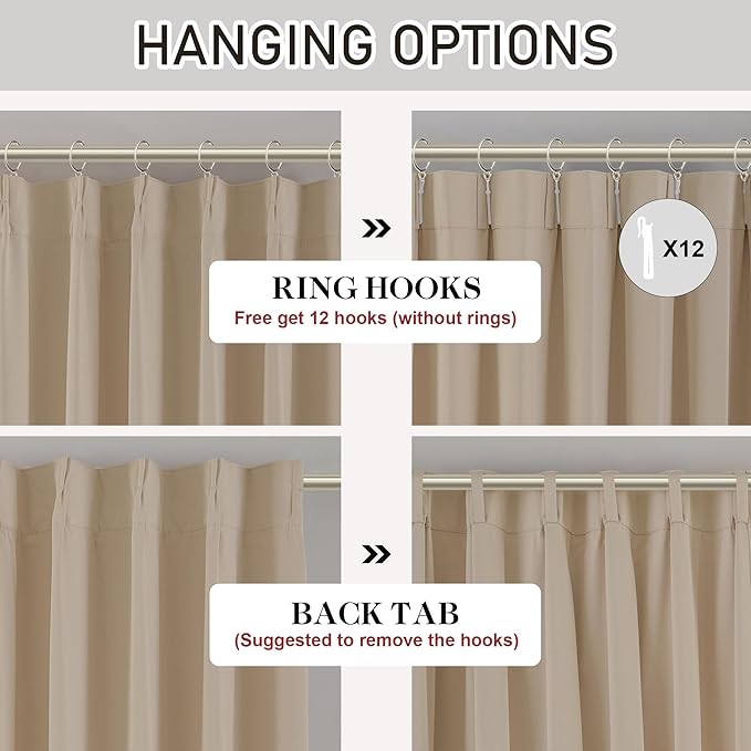 DONREN Sand Pinch Pleated Blackout Curtains with Hooks - 104 inch Length Room Darkening Thermal Insulated Window Curtain Panels for Living Room Bedroom 2 Panel 40" Wx104 L