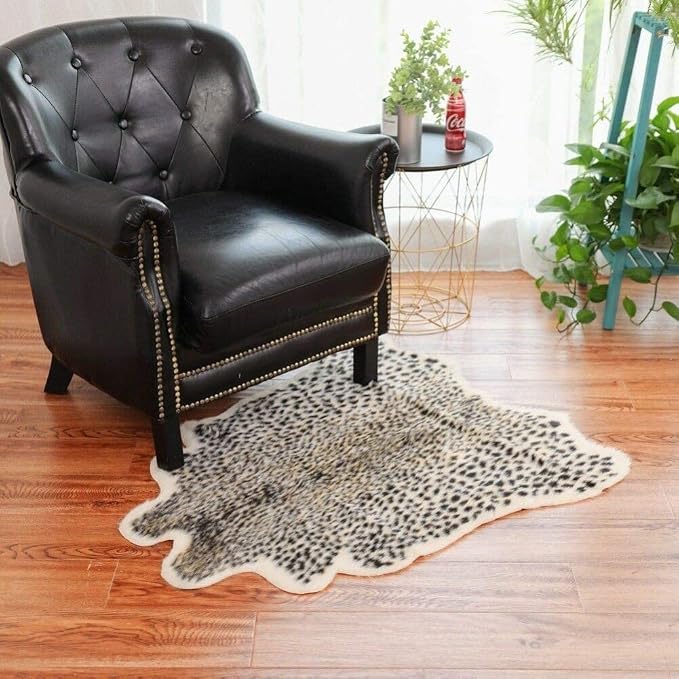 Leopard Print Area Rug Faux Cowhide Skin Fur Non-Slip Cheetah Rug Small Accent Distressed Animal Print Hide Mat Floor Carpet for Door Mat Entryway Bedrooms Laundry Room Decor 3.3x2.95Ft, Leopard