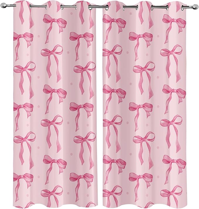 LUVIVIHOME Pink Bow Curtains, Cute Blackout Curtains for Girls Bedroom, Kids Room Decor, Aesthetic Girly Curtains, 2 Panel Sets, 42x84 Inch