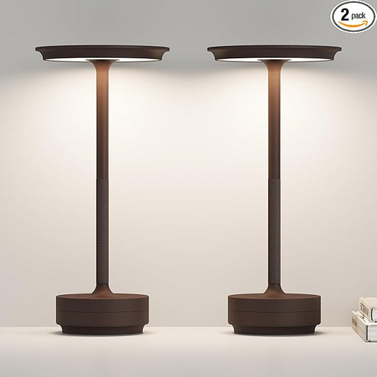 Rechargeable Cordless Table Lamps, LED Portable 5000mAh USB Battery Table Light with Memory Function,3 Color Stepless Dimming for Outdoor Travel, Restaurant, Cafe(2P Rust)