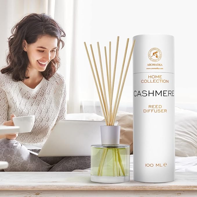 Reed Diffuser Cashmere 3.4 Fl Oz - Room Diffuser - Scented Diffusers with Bamboo Sticks - Home Fragrance - Air Freshener - Warm Scent - Fragrance for Living Room
