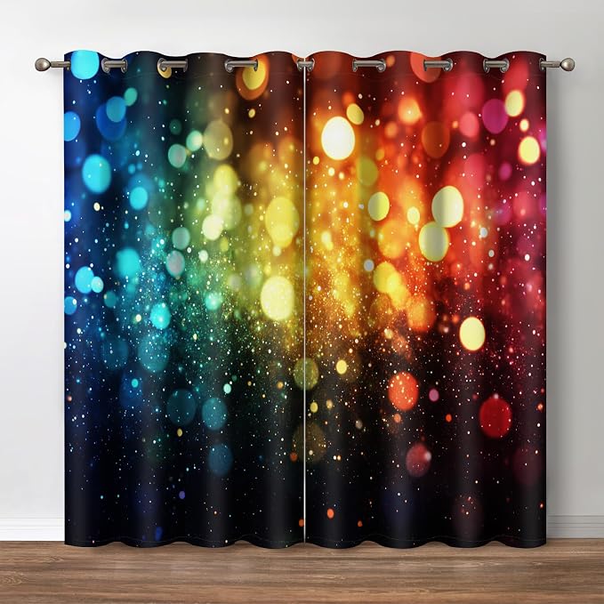 Jekeno Rainbow Polka Dots Blackout Curtains Fantasy Art Colorful Printed Decor Bedroom Apartment Living Room Darkening Grommet Window Drapes 2 Panels Set, 42"x54"