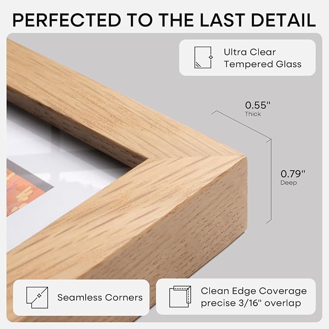 Homeforia 17x24 Picture Frame Natural Wood, High End Oak 17x24 Light Wooden Poster Frame with Mat 13x19, 17 x 24 Frames Matted to 13 x 19 Photo, 24x17 Hanging Frame, Tempered Glass, Wall Kit, Set of 3