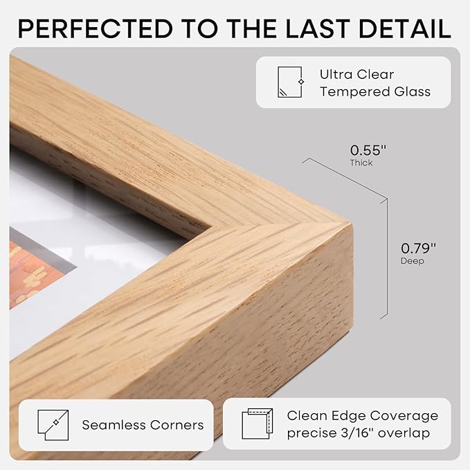 Homeforia 13x19 Picture Frame Wood, High End Natural Oak 13x19 Light Wooden Poster Frame with Mat 11x17, 13 x 19 Frames Matted to 11 x 17 Photo, 19x13 Hanging Frame, Tempered Glass, Wall Kit, Set of 1