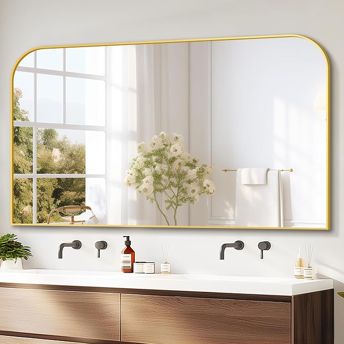 Bathroom Vanity Mirror,30" x 50" Gold Metal Framed Wall Mirror for Over Sink, Living Room, Bedroom,Entryway Decor