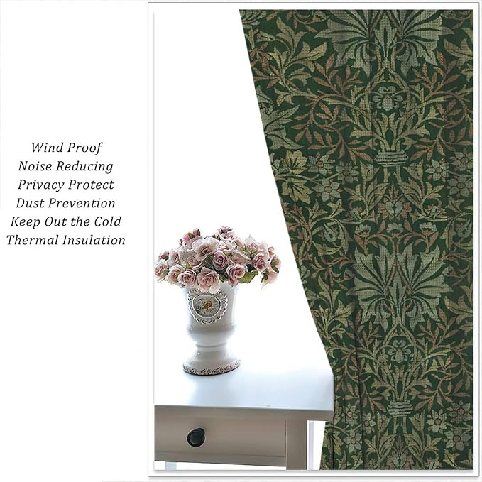 Bohemia Art Blackout Window Curtains, William Morris Original Design Green Garden Vintage Curtains, for Living Room Bedroom 36(W)*63(L) 2 Panels