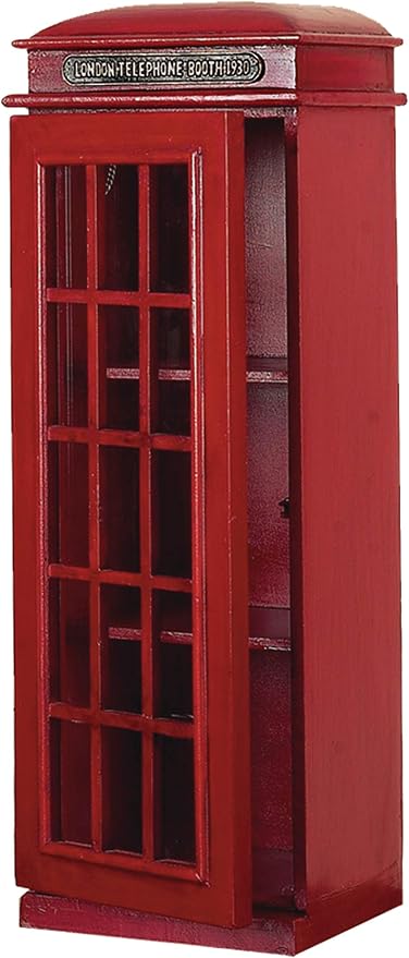 Deco 79 Wooden Vintage Telephone Booth Accent Cabinet, 11" x 9" x 30", Red | London telephone booth, storage cabinet, 3 shelves, red bookshelf