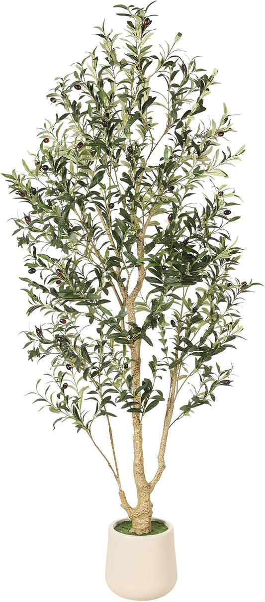 FEELEAD Olive Trees Artificial Indoor 6ft with Planter Faux Olive Tree with Lifelike Trunk & Realistic Leaves for Home Office Decor, Tall Fake Tree for Living Room
