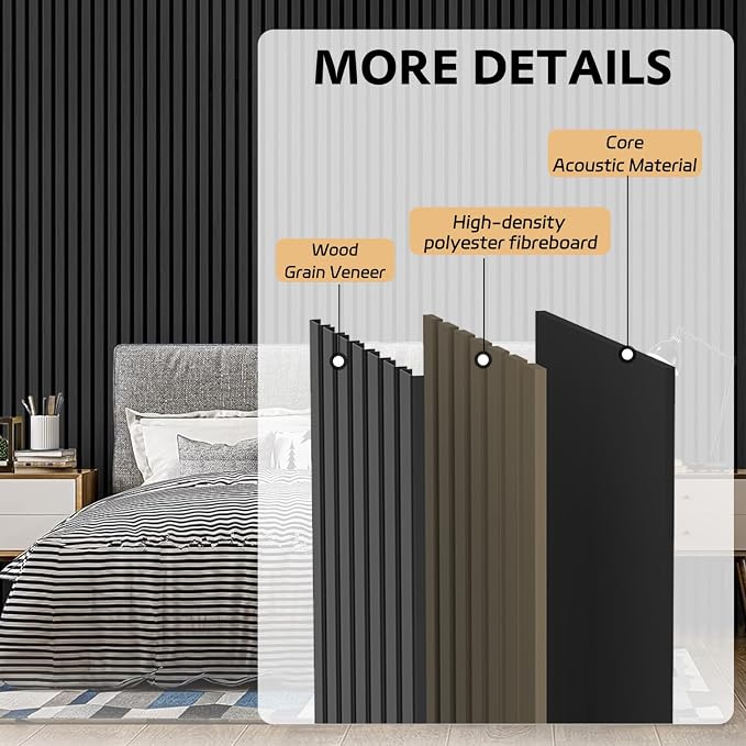 RITOLLO 4 Pack Wood Panels for Wall, 92.5"×12.6" Wood Slat Acoustic Panels for Wall, Soundproof Panels, 3D Fluted Panels for Interior Wall Decor (Black)