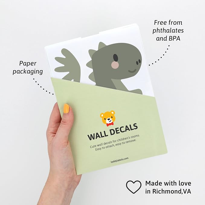 Removable Wall Decals for Kids Room – Peel and Stick Wall Stickers for Girls & Boys Bedroom, Playroom & Nursery – Easy to Apply Wall Decor - Dinosaur Wall Decals