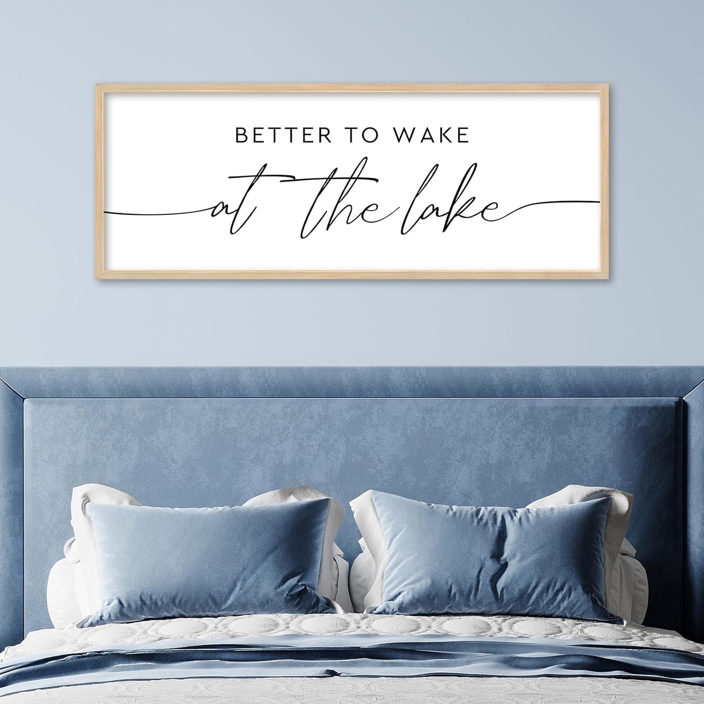 SRSZHIYUE Better To Wake At The Lake Wall Decor Above Bed Sign 40"×15" for Lake House Bedroom Over Bed Large Wood Framed Wall Hanging Art (Wood)