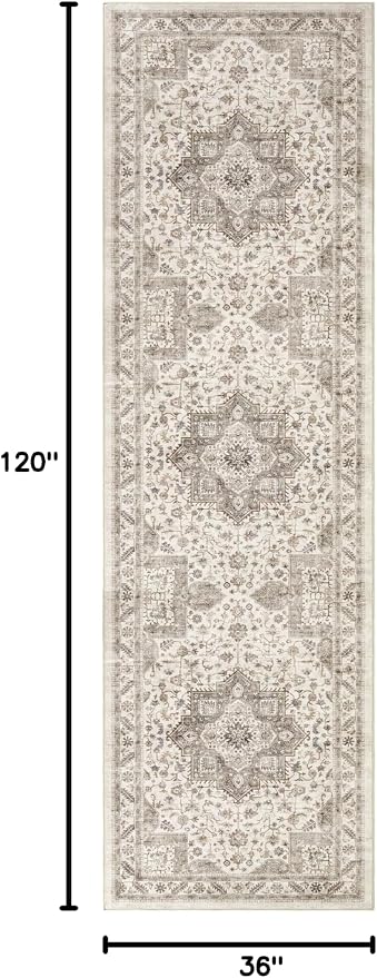 Vintage Hallway Runner Rug 3x10: Large Soft Washable Entryway for Kitchen Laundry Room Non-Slip Backing Runner for Entrance Living Room Bedroom Bathroom - Light Brown
