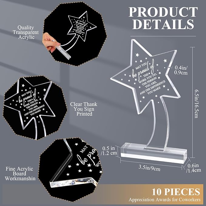 Bucherry 10 Pcs Employee Appreciation Awards for Coworker Acrylic Thank You Trophy May You Be Proud of The Work You Do Sign Prizes Retirement Goodbye Farewell Gift for Women Men(Elegant)