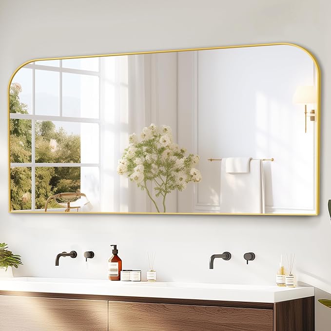 Bathroom Vanity Mirror,30" x 55" Gold Metal Framed Wall Mirror for Over Sink, Living Room, Bedroom,Entryway Decor