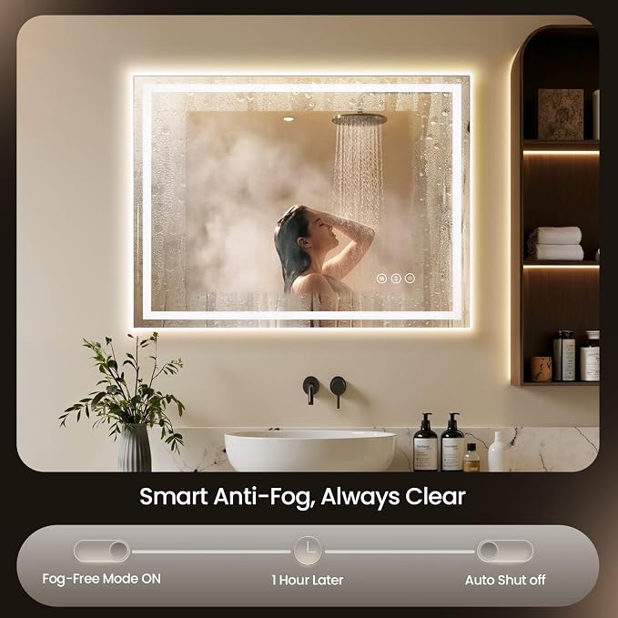 40X30 LED Bathroom Mirror with Lights, Anti-Fog, Backlit + Front Lit, Lighted Bathroom Vanity Mirror for Wall, Memory Function, Dimmable, Tempered Glass, Shatter-Proof