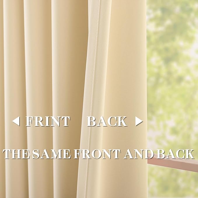 DONREN Beige Pinch Pleated Blackout Curtains with Hooks - 108 inch Length Room Darkening Thermal Insulated Window Curtain Panels for Living Room Bedroom 2 Panel 40" Wx108 L