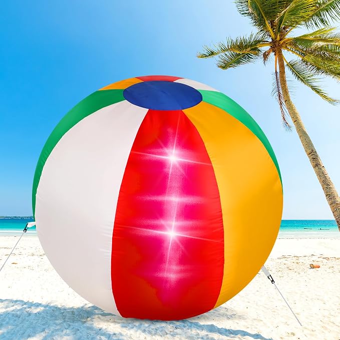 VIHOSE Summer Inflatable Beach Ball Outdoor Decoration 4 ft Summer Blow up Inflatable Pre-lit LED Lights Beach Party Decor for Outdoor Yard Garden Tropical Pool Decor Party Supplies