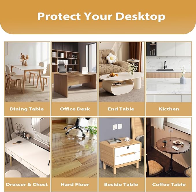 Frosted Table Protector 42 x 78 Inch, 1.4mm Thick Waterproof PVC Plastic Table Cover, Durable Table Pad for Dining Room, Kitchen, Writing Desk, and Coffee Tables