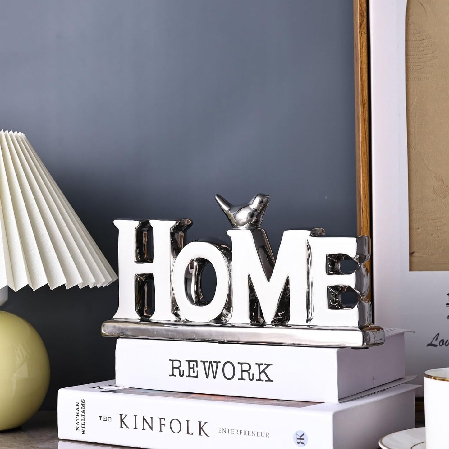 Love Sign Decoration,White and Silver Love Signs for Home Decor Statue,Bird Sculpture Personalized Love Decor,Chrome Style Figurine Decorative Ornaments for Living Room,Bedroom (2 Pcs, White+Silver)