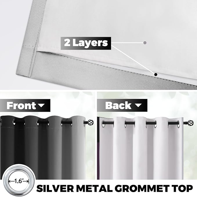 Yakamok 100% Blackout Curtains Ombre Black Curtains for Bedroom 84 Inch | 2 Layers,Room Darkening Grommet Gradient Drapes,Light Blocking Thermal Insulated Window Curtains for Living Room 52W x 84 L