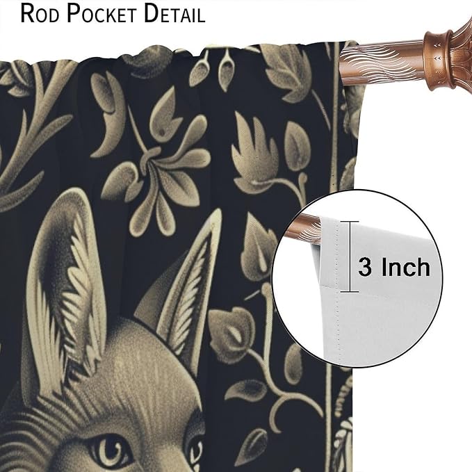 Vintage William Morris Blackout Curtains, Rustic Forest Abstract Country Fox Flower Window Drapes, for Bedroom Living Room 63" W X 72" L
