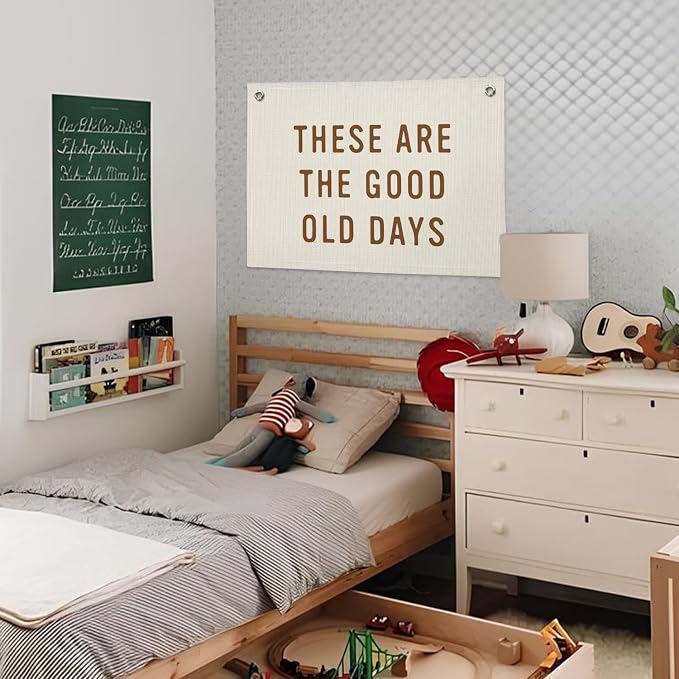 These Are The Good Old Days Sign, Linen Canvas Wall Hanging Flag, Trendy Retro Nostalgic Inspirational Banner for Room