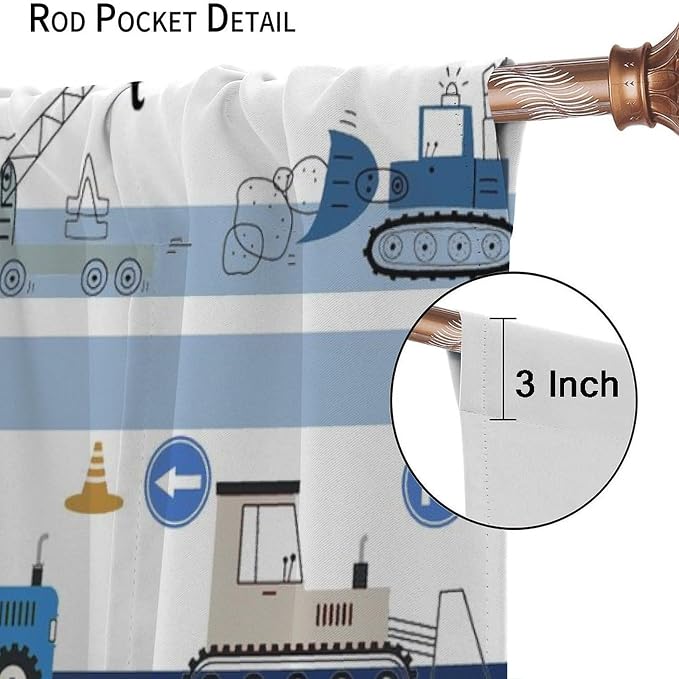 Cartoon Car Window Curtain,Equipment Trucks Excavator Tractor Kids Boys Home Decor Rod Pocket Bedroom Cafe Dining Room Living Room Kitchen Office Nursery Drapes, 72x63 in