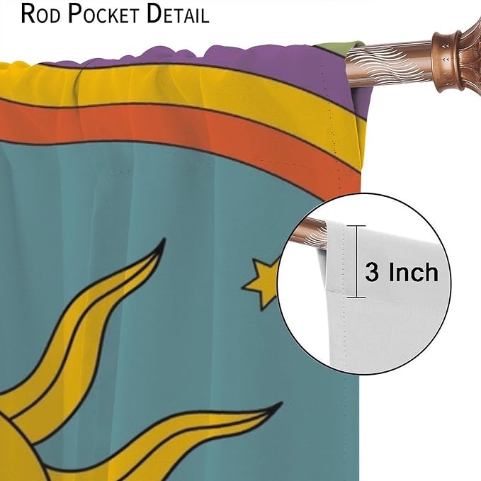 Boho Retro Moon Blackout Curtains, Abstract Vintage 70s Rainbow Mid Century Colour Art Print Window Drapes, for Living Room Bedroom 52x84in 2 Panels