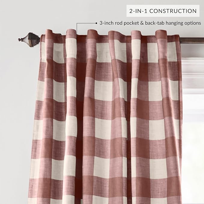 Grainger Buffalo Check Blackout Window Curtain, Red - 52" W x 95" L