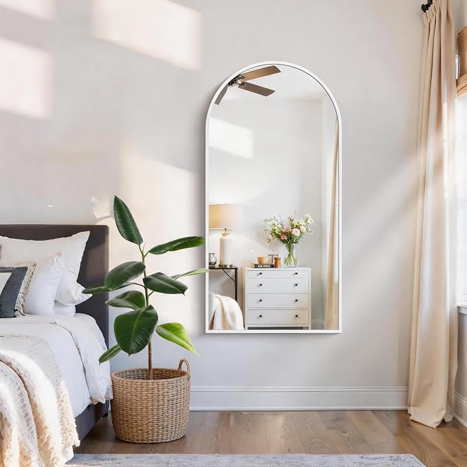 CIRCUMI Arched Wall Mirror, 24"x48" White Arched Mirror with Tempered Glass, Metal Frame, Large Size for Bathroom, Living Room,Entryway,Over Sink, Arch Mirror for Decor,Shatterproof&Crystal-Clear