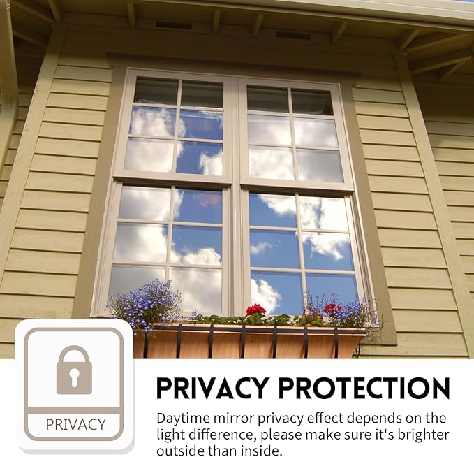 KESPEN One Way Window Privacy Film, Reflective Heat Sun Blocking Window Tint, See Out Not in(Light Outside Strong Than Inside) Window Films for Home Door, 35.4 Inch X 196.8 Inch, Black-Silver