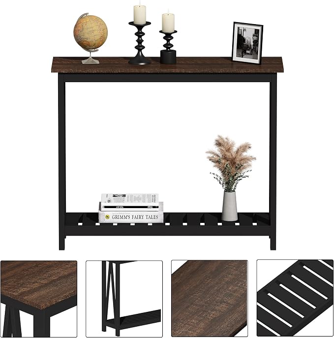 ChooChoo Console Table for Entryway Sofa Tables Living Room Farmhouse, Hallway Foyer Table Narrow with Shelf, Black