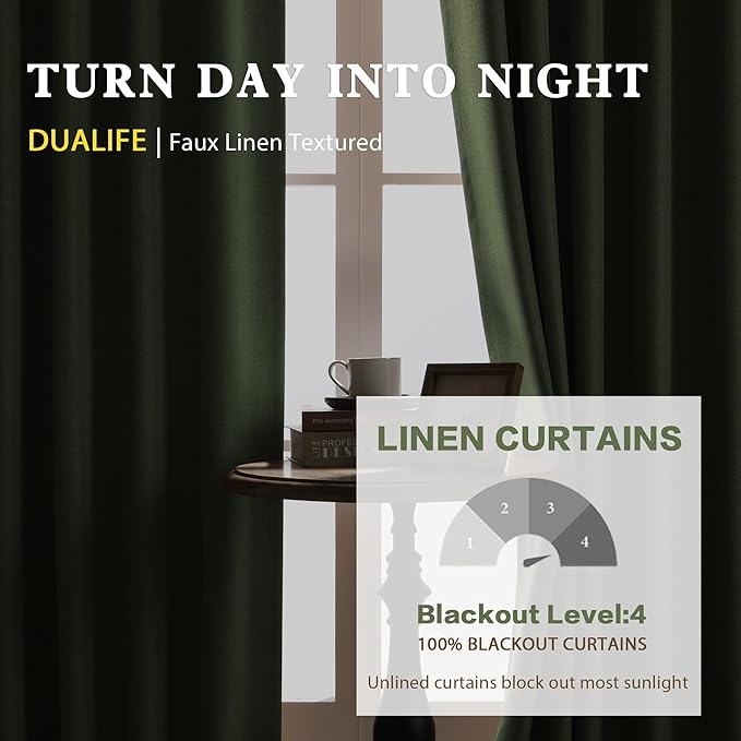 DUALIFE Light Sage Green Curtains 96 Inches Long for Bedroom 2 Panels Back Tab Loop Pocket Linen Draperies Neutral Farmhouse Blackout Privacy Pale Green Curtains for Living Room Office 8 FT 50x96