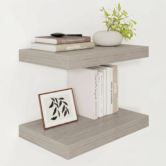 Vivelove 12" Deep Floating Shelves for Wall 18" Long, Wall Shelves for Bedroom Living Room Bathroom Kitchen Laundry Room, Farmhouse Rustic Shelves for Home Decor, 18" X 12" X 2" Set of 2, Grey