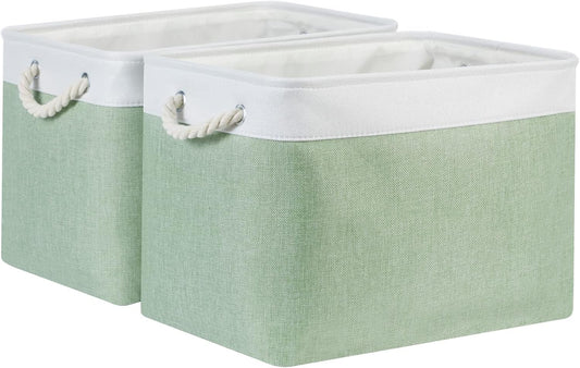 Bidtakay Baskets Fabric Closet Organizer Set of 2 Green Collapsible Storage Bins with Handles 16x12x12 in Large Decorative Tall Baskets for Shelves Nursery Baby Toys Storage Living Room Decor