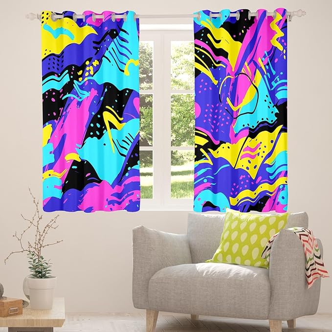 Feelyou Memphis Geometric Curtains for Bedroom Living Room 80s 90s Memphis Blackout Curtainsative Colorful Abstract Darkening Dreapes Retro Fashion Style Window Treatments (2 Panels, 42 x 63 Inch)