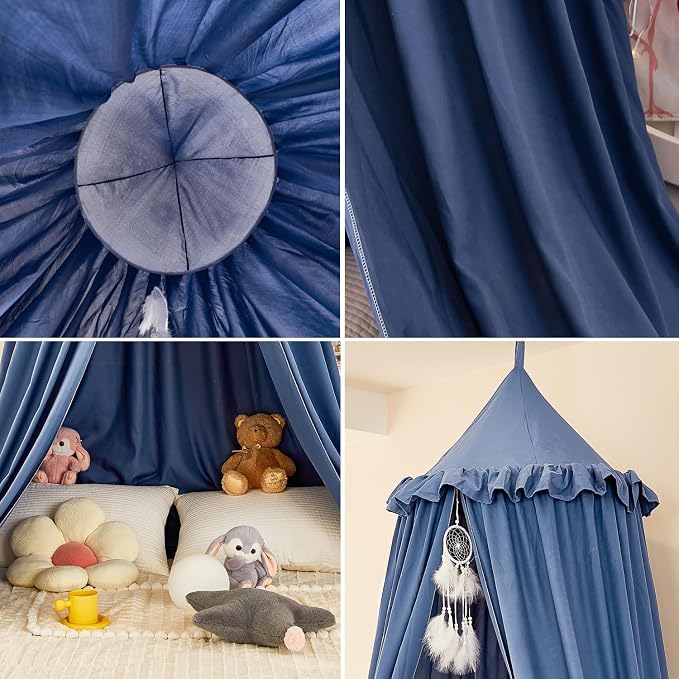 Princess Decor Canopy for Kids Bed, Soft and Durable Bed Canopy for Girls Room Tent Canopy Dreamy Mosquito Net Bedding, Children Reading Nook Canopies Indoor (Blue)