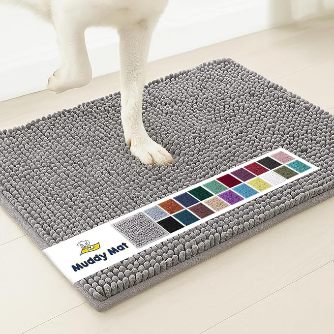 Muddy Mat® | Super Water Absorbent Door Mat Indoor, Microfiber Quick Dry Chenille Entryway Rug, Slip Resistant Front Door Mat, Indoor Mats for Entryway, Machine Washable Pet Rug, Grey 5ft x 7ft