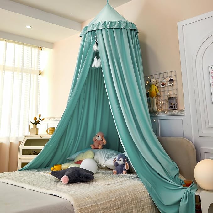Princess Decor Canopy for Kids Bed, Soft and Durable Bed Canopy for Girls Room Tent Canopy Dreamy Mosquito Net Bedding, Children Reading Nook Canopies Indoor (Green)