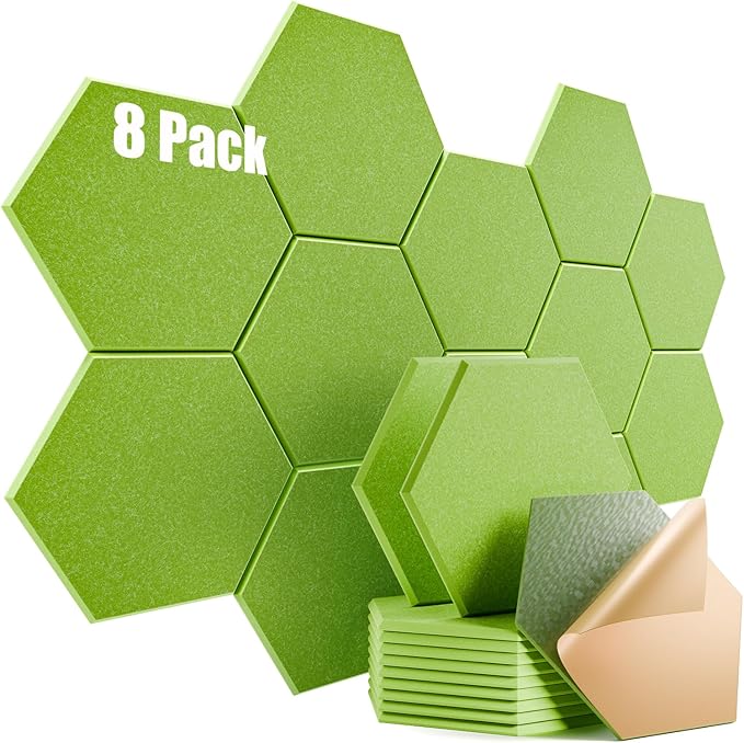 8 Pack Self-Adhesive Acoustic Panels 12" X 10" X 0.4" - Sound Proof Foam Panels for Wall with High Density, Hexagon Design, Flame Resistant, Absorb Noise and Eliminate Echoes(Olive Drab)